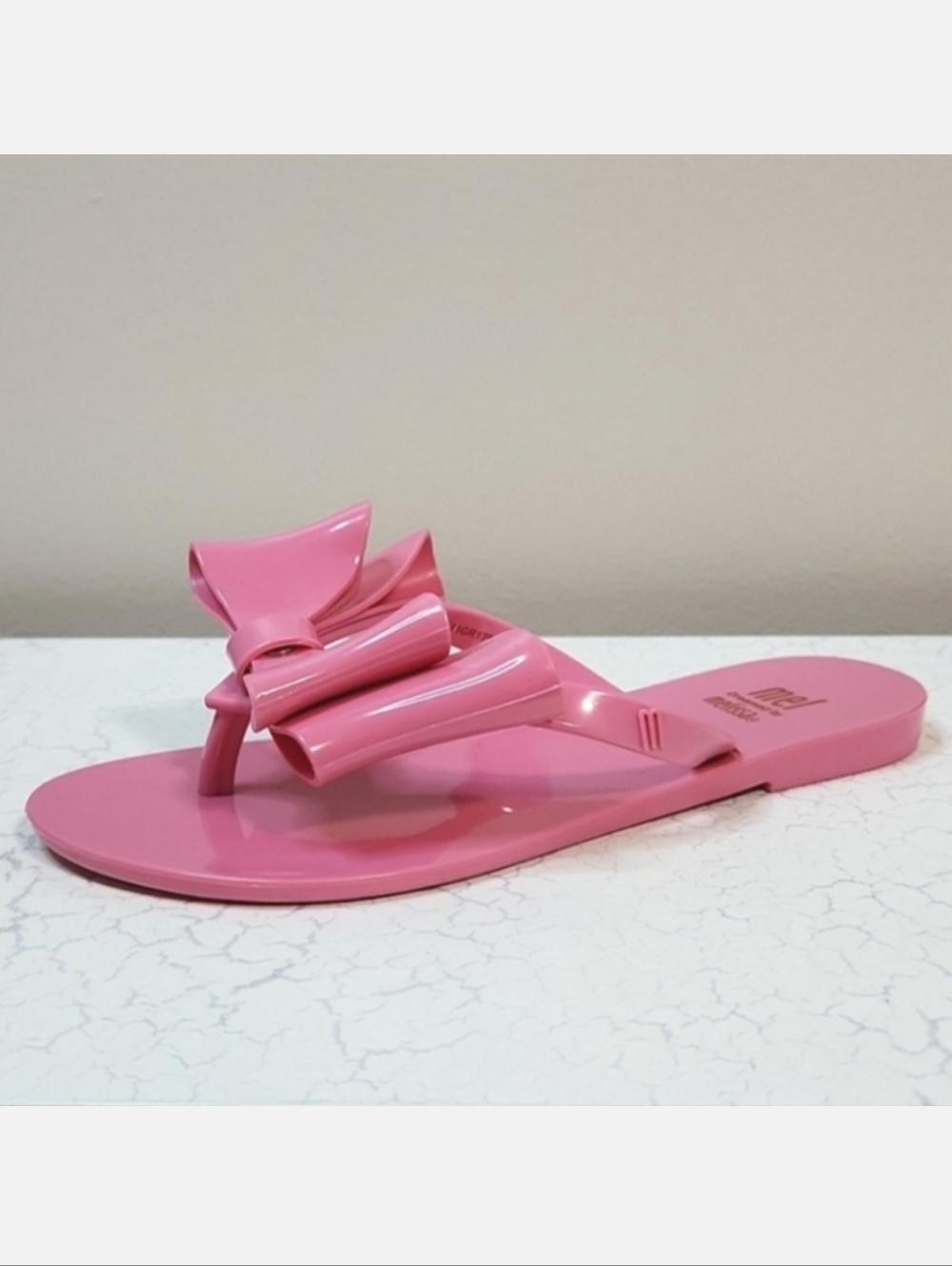 Mini Melissa Girls Pink Bow Flip Flops, Size 13-1 ~ EUC